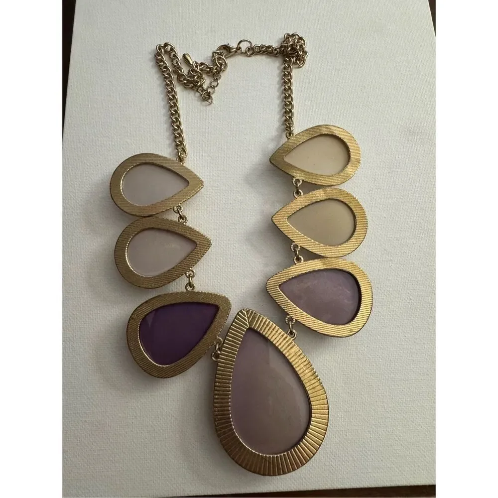 Y2K Vintage Womens Purple Teardrop Chain Matinee Princess Statement Necklace 90s